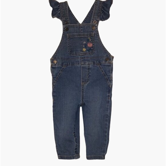Carter's Denim Overalls Infant Girls Size 6 months Ruffle Strap at Shoulder Flor - Picture 1 of 6